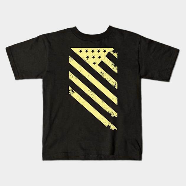 Yellow Distressed American Diagonal Flag USA Patriotic Kids T-Shirt by DazzlingApparel